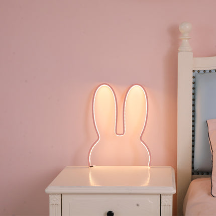 Pink 29x30cm Adorable Bunny LED Wall Night Light - USB Powered Warm White Lamp for Kids Room Decor.
