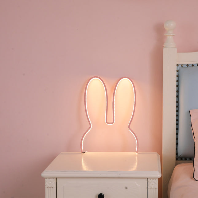 Pink 29x30cm Adorable Bunny LED Wall Night Light - USB Powered Warm White Lamp for Kids Room Decor.