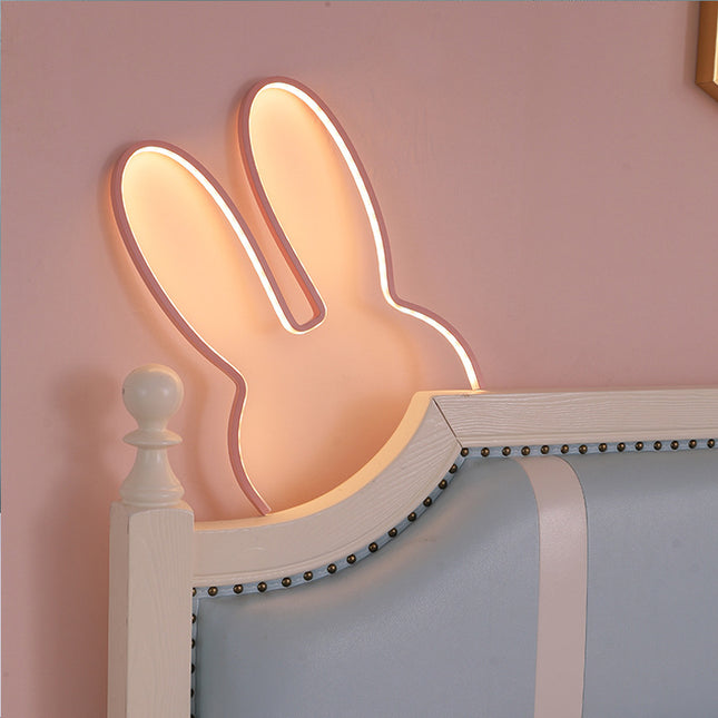 Pink 40x30cm Adorable Bunny LED Wall Night Light - USB Powered Warm White Lamp for Kids Room Decor.