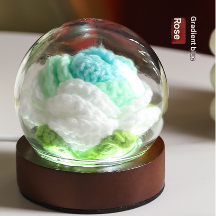 Gradient cyan Rose Knitted Flower LED Dome Lamp - USB Touch 3-Color Night Light.