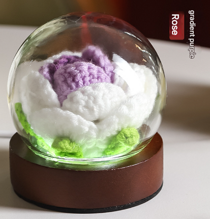 Gradient Purple Rose Knitted Flower LED Dome Lamp - USB Touch 3-Color Night Light.