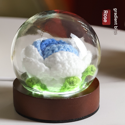 Gradient Blue Rose Knitted Flower LED Dome Lamp - USB Touch 3-Color Night Light.