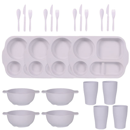 White Durable Eco-Friendly Wheat Straw Dinnerware Set - 24 Pieces with Plates, Bowls, Cups & Cutlery.
