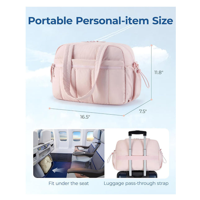 Black Large Capacity Quilted Travel Tote Bag - Waterproof Gym Duffel with Wet Pocket (42x19x30cm).