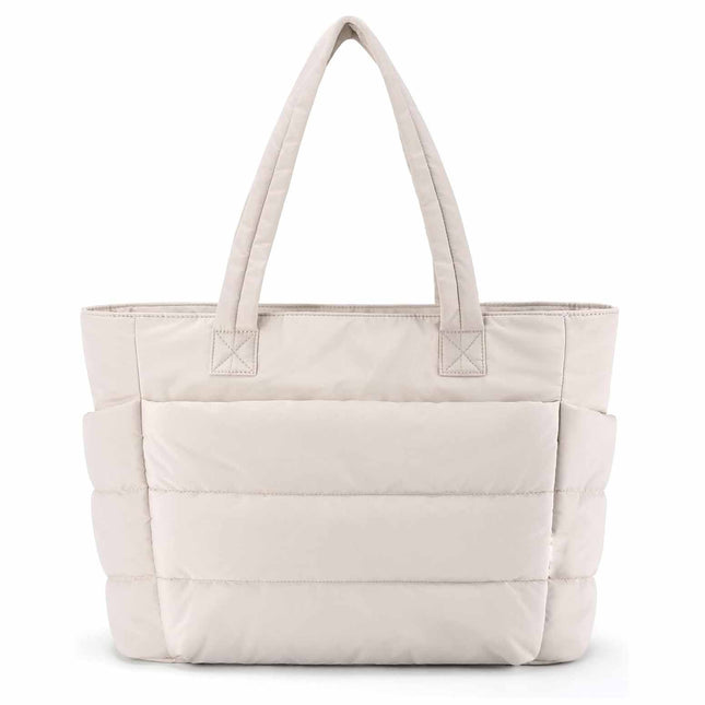 Beige Large Capacity Nylon Tote Bag for Women - Fashionable Travel Shoulder & Crossbody Handbag.