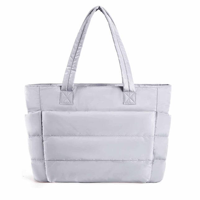 Light Grey Large Capacity Nylon Tote Bag for Women - Fashionable Travel Shoulder & Crossbody Handbag.