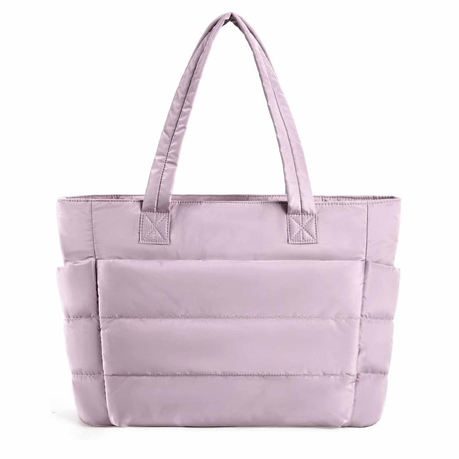Light Purple Large Capacity Nylon Tote Bag for Women - Fashionable Travel Shoulder & Crossbody Handbag.