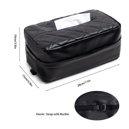 White Universal Leather Car Tissue Box Holder - Visor, Armrest & Seat Back Mount.