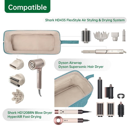 Green Hair Styler Travel Case - Protective Storage Organizer Bag for Dryer, Curling Iron & Accessories.