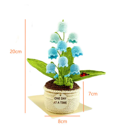 Purple Handmade Crochet Lily of the Valley Potted Plant - Gradient Blue Flower Decor Gift.