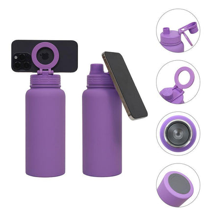 Yellow Premium 35oz Stainless Steel Insulated Sports Bottle with Magnetic Phone Holder Lid.