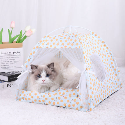 S 35*35CM 5 Catties Within The Pet Yellow Pullet Cooling Summer Pet Tent - Portable Foldable Breathable Outdoor Cat House Shelter.