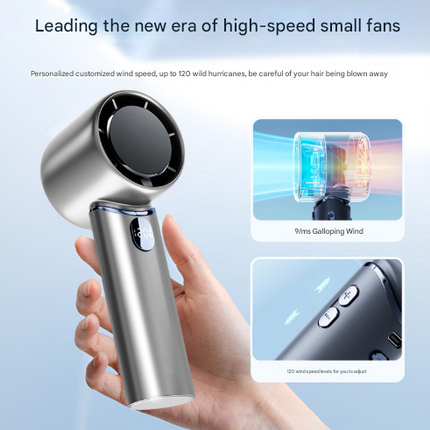 Blue Mini Bladeless Handheld Fan - USB Rechargeable, Quiet Portable Desk Fan.