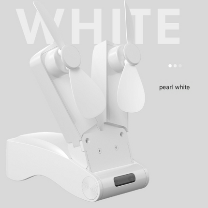 White Creative Dual-Head Folding Handheld Fan - USB Rechargeable, 3-Speed Strong Wind, 10.5x4.5x4cm.