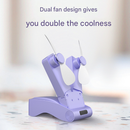 White Creative Dual-Head Folding Handheld Fan - USB Rechargeable, 3-Speed Strong Wind, 10.5x4.5x4cm.