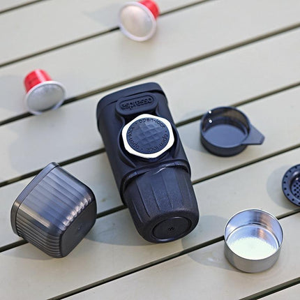 Portable Hand-Press Espresso Maker - Compact Capsule & Powder Coffee Machine.