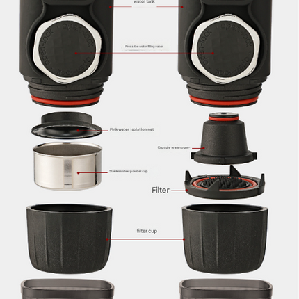 Portable Hand-Press Espresso Maker - Compact Capsule & Powder Coffee Machine.