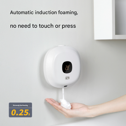 White Wall-Mounted No-Drill Automatic Foam Soap Dispenser - Infrared Sensor for Bathroom, 145x145x48mm.