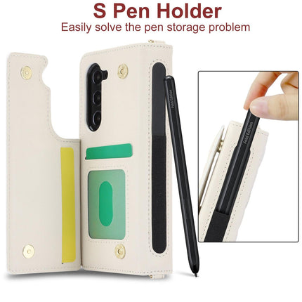 Galaxy Z Fold3 Multi-Functional Leather Wallet Case for Samsung Z Fold Series - Crossbody with Pen Slot, Quilted Design Pen Not Included.