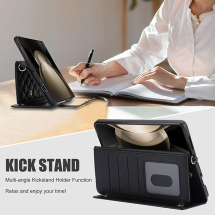 Galaxy Z Fold3 Multi-Functional Leather Wallet Case for Samsung Z Fold Series - Crossbody with Pen Slot, Quilted Design Pen Not Included.