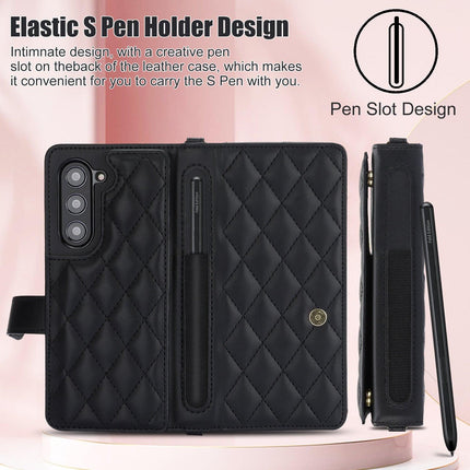 Galaxy Z Fold3 Multi-Functional Leather Wallet Case for Samsung Z Fold Series - Crossbody with Pen Slot, Quilted Design Pen Not Included.