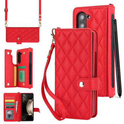 Galaxy Z Fold6 Multi-Functional Leather Wallet Case for Samsung Z Fold Series - Crossbody with Pen Slot, Quilted Design Pen Not Included.