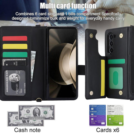 Galaxy Z Fold6 Multi-Functional Leather Wallet Case for Samsung Z Fold Series - Crossbody with Pen Slot, Quilted Design Pen Not Included.
