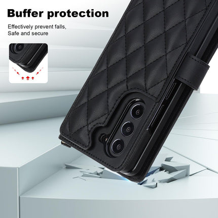 Galaxy Z Fold6 Multi-Functional Leather Wallet Case for Samsung Z Fold Series - Crossbody with Pen Slot, Quilted Design Pen Not Included.