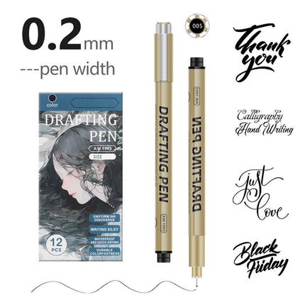 0.2mm 24-Piece Precision Drawing Pen Set - Waterproof Anime Sketching Pens for Students, Assorted Tips.