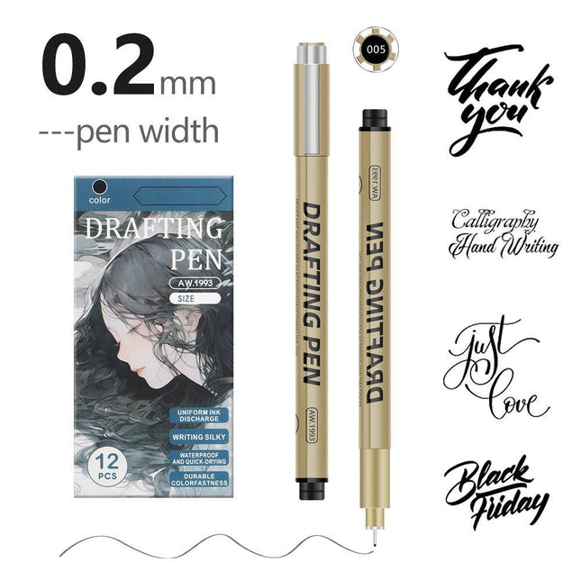 0.2mm 24-Piece Precision Drawing Pen Set - Waterproof Anime Sketching Pens for Students, Assorted Tips.