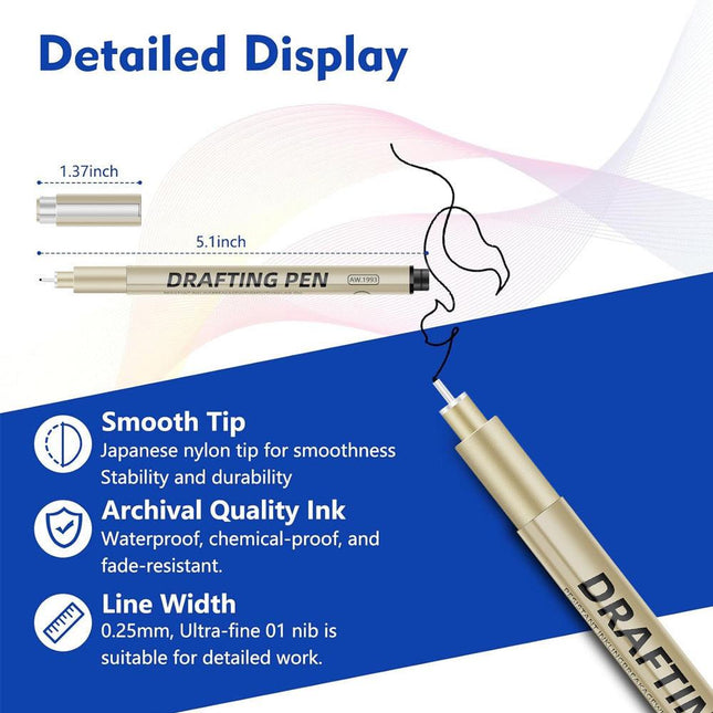 0.25mm 24-Piece Precision Drawing Pen Set - Waterproof Anime Sketching Pens for Students, Assorted Tips.