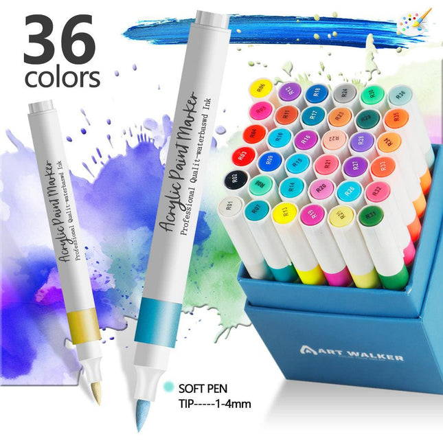 36 Color Acrylic Marker Pens for Kids - Washable Drawing and Doodling Set for Creative Art.