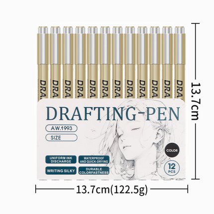 0.4mm 12-Piece Precision Drawing Pen Set - Waterproof Anime Sketching Pens for Students, Assorted Tips.