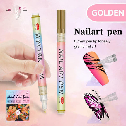 Gold 0.7mm Nail Art Doodle Pen 12 Sticks- Single Color Acrylic Marker for Nail Design, No-Bake.
