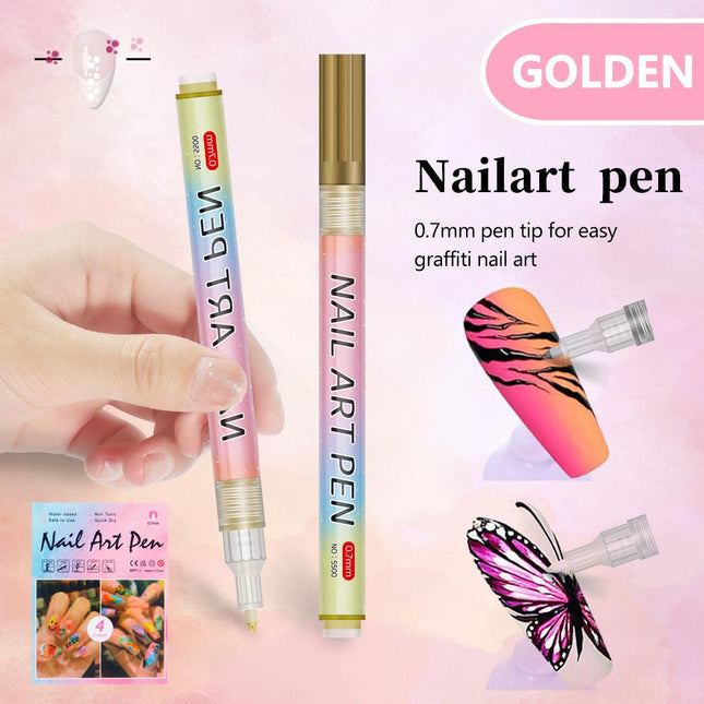 Gold 0.7mm Nail Art Doodle Pen 12 Sticks- Single Color Acrylic Marker for Nail Design, No-Bake.