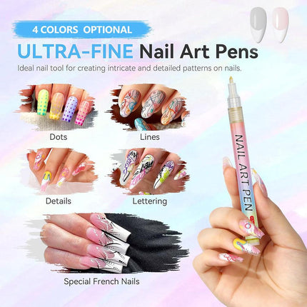 Gold 0.7mm Nail Art Doodle Pen 12 Sticks- Single Color Acrylic Marker for Nail Design, No-Bake.