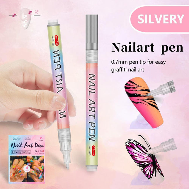 Silver 0.7mm Nail Art Doodle Pen 12 Sticks- Single Color Acrylic Marker for Nail Design, No-Bake.