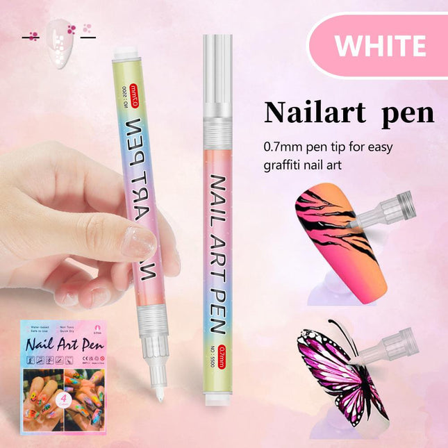 White 0.7mm Nail Art Doodle Pen 12 Sticks- Single Color Acrylic Marker for Nail Design, No-Bake.