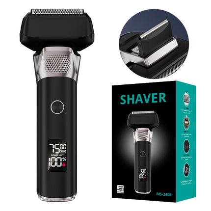 Black Reciprocating 5-Blade Beard Trimmer - Waterproof Electric Razor for Full-Body Use.