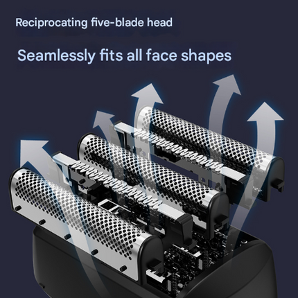 Black Reciprocating 5-Blade Beard Trimmer - Waterproof Electric Razor for Full-Body Use.