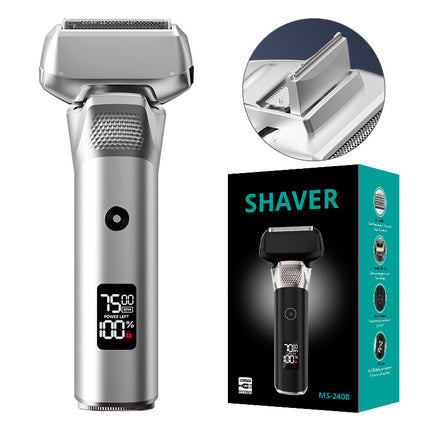 Silver Reciprocating 5-Blade Beard Trimmer - Waterproof Electric Razor for Full-Body Use.