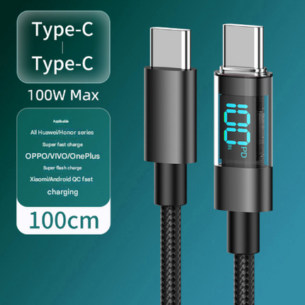 1 Meter Type-C To Type-C 4-Piece Set 1m 100W Super Fast Charge Transparent Aluminum Shell Digital Display Data Cable - Dual-Head Type-C Fast Charge Cable.
