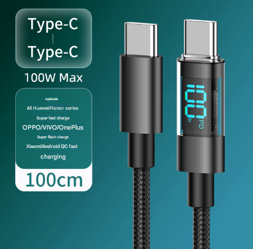 1 Meter Type-C To Type-C 4-Piece Set 1m 100W Super Fast Charge Transparent Aluminum Shell Digital Display Data Cable - Dual-Head Type-C Fast Charge Cable.