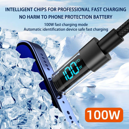 2 Meter Type-C To Type-C 4-Piece Set 1m 100W Super Fast Charge Transparent Aluminum Shell Digital Display Data Cable - Dual-Head Type-C Fast Charge Cable.