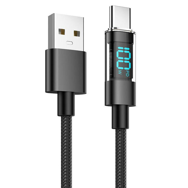 2 Meter USB To Type-C 4-Piece Set 1m 100W Super Fast Charge Transparent Aluminum Shell Digital Display Data Cable - USB Type-C Fast Charge Cable.