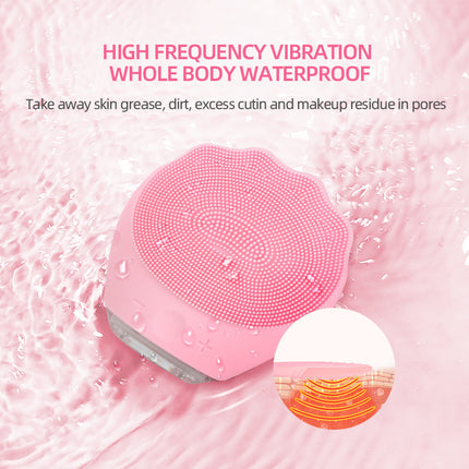 Pink Electric Silicone Facial Cleanser - All-Around Vibration Massage Face Cleaning Device.