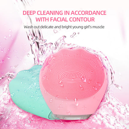 Green Electric Silicone Facial Cleanser - All-Around Vibration Massage Face Cleaning Device.