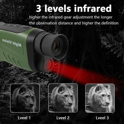 Green HD Digital Night Vision Monocular - High-Magnification Infrared Scope for Day & Night Use.