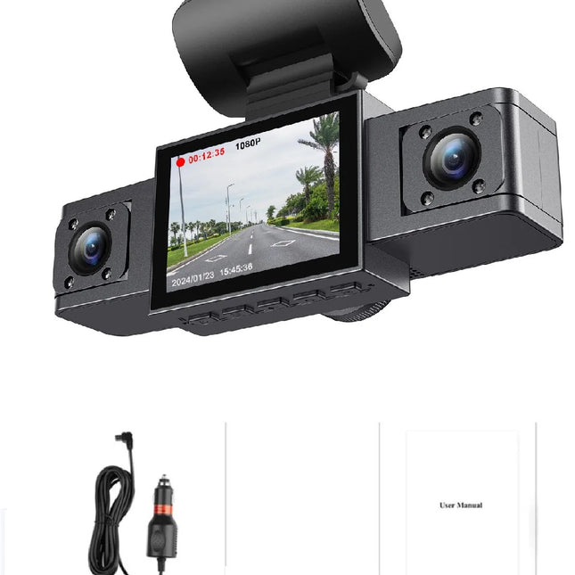 3-Inch HD 1080P Dash Cam - Front, Rear, and Left Recording, 19x12x8cm.