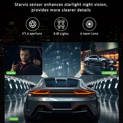 3-Inch HD 1080P Dash Cam - Front, Rear, and Left Recording, 19x12x8cm.